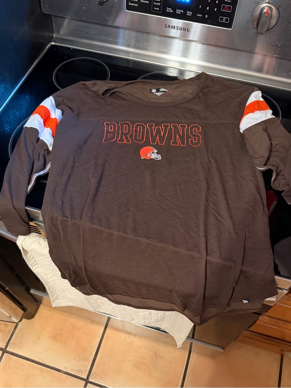 NFL Cleveland Browns Brown Short-Sleeve Tee with Orange & White Sleeve Stripes